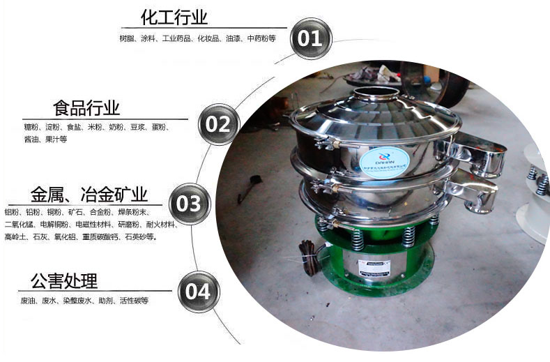 面粉振動篩粉機適用于化工，食品，金屬、冶金，公害處理等行業