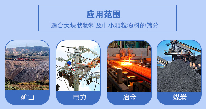 礦業振動篩應用行業：適合大塊狀物料及中小顆粒物料的篩分：礦山，電力，冶金，煤炭等。