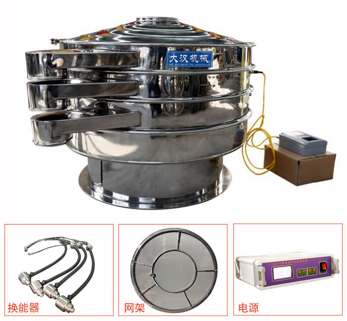  全不銹鋼超聲波振動篩內部組成：換能器，網架，電源。